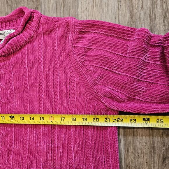 Vtg Spice Of Life Sweater Womens PL Pink Chenille Cable Knit Barbie Y2K Preppy - Picture 7 of 8